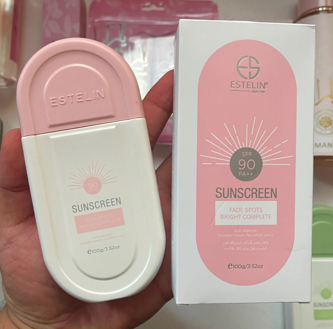 ضد آفتاب ضد لک صورتی استلین spf90 حجم 100 گرمی