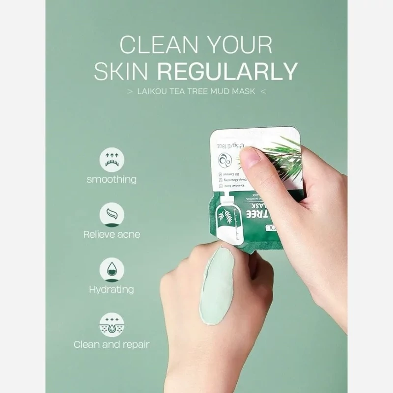 ماسک گچی ضد جوش تی تری Tea Treeبرند LAIKOU ساشه ای
